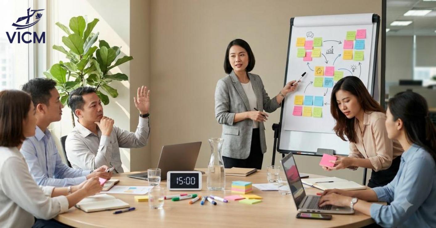 Facilitation Skills giúp cuộc họp kết nối các góc nhìn, tạo quyết định rõ ràng và nâng cao hiệu quả phối hợp đội nhóm. Facilitation Skills giúp cuộc họp kết nối các góc nhìn, tạo quyết định rõ ràng và nâng cao hiệu quả phối hợp đội nhóm.