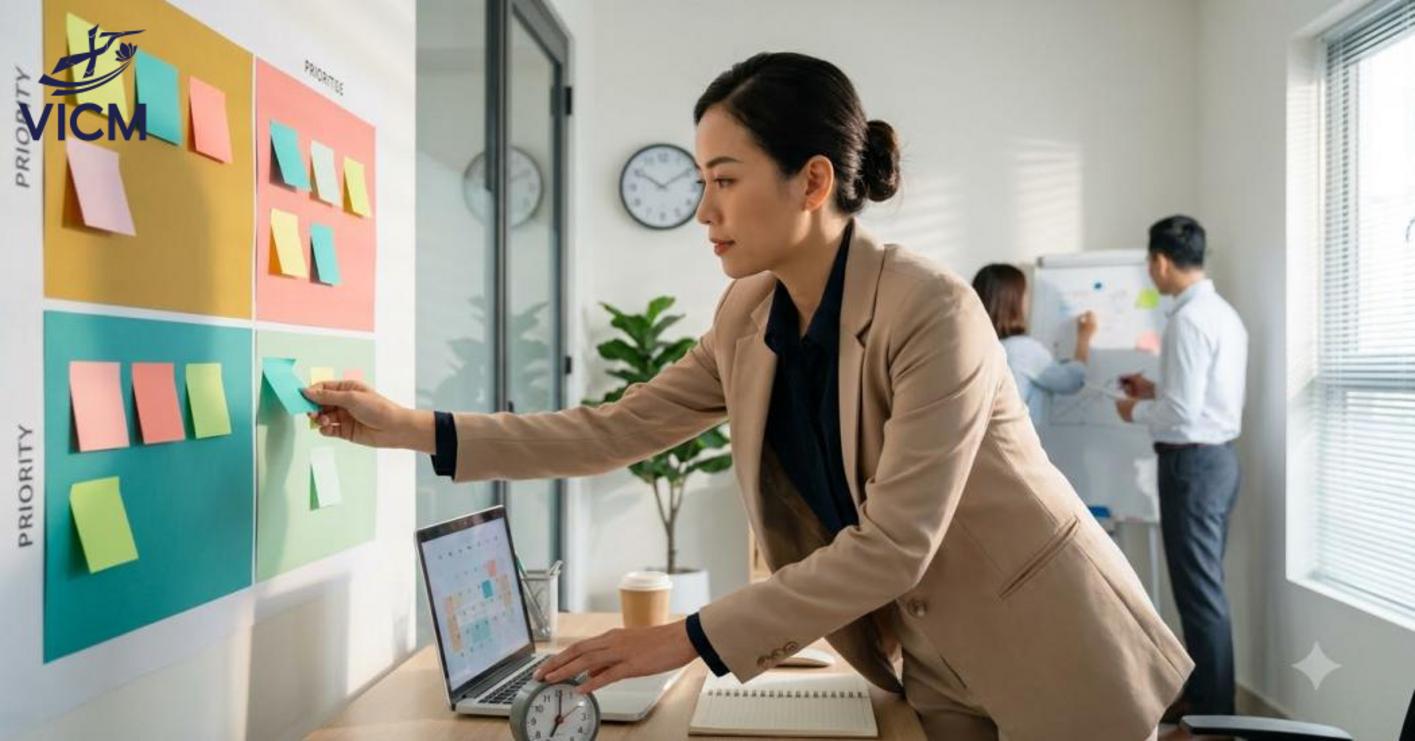 Quản lý thời gian giúp xác định đúng việc ưu tiên, giữ tiến độ và tăng hiệu quả phối hợp nhóm. Quản lý thời gian giúp xác định đúng việc ưu tiên, giữ tiến độ và tăng hiệu quả phối hợp nhóm.