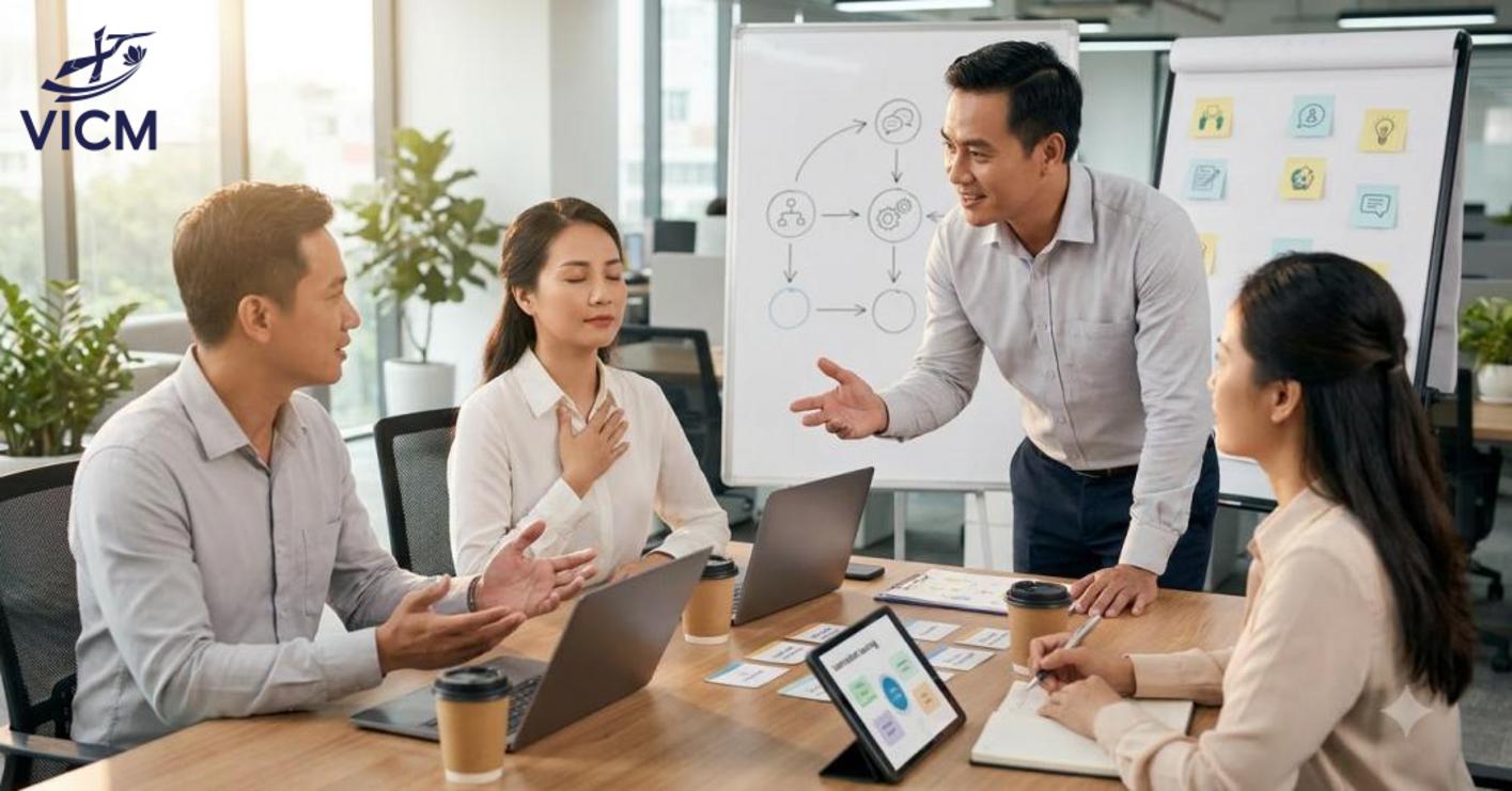 Trí tuệ cảm xúc giúp nhân viên thấu hiểu bản thân, giao tiếp hiệu quả và phản hồi phù hợp trước áp lực.
