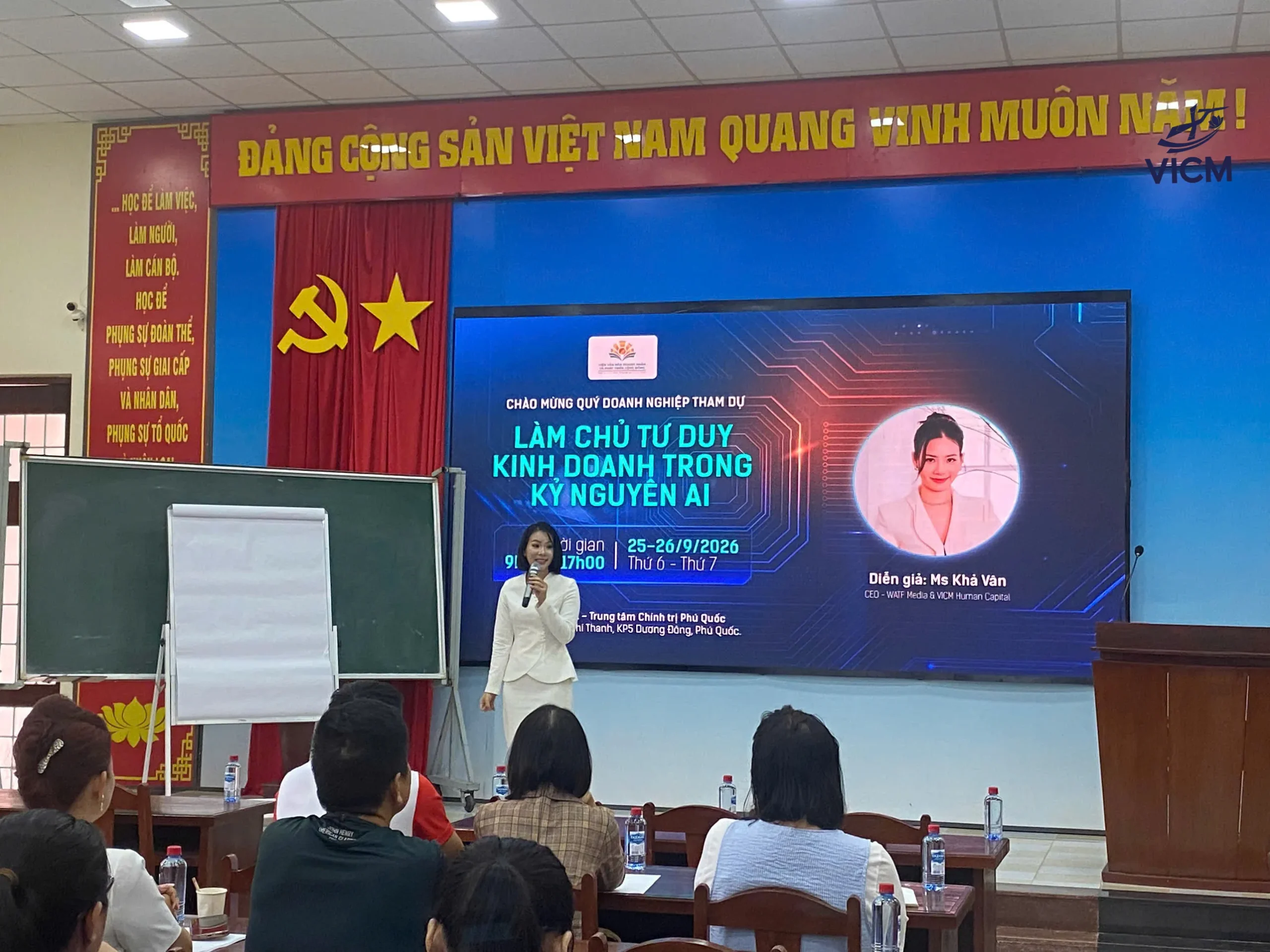 Từ 25–27/9/2026, Ms Khả Vân (Giám đốc VICM) làm diễn giả hai khóa đào tạo doanh nghiệp tại Phú Quốc. Từ 25–27/9/2026, Ms Khả Vân (Giám đốc VICM) làm diễn giả hai khóa đào tạo doanh nghiệp tại Phú Quốc.